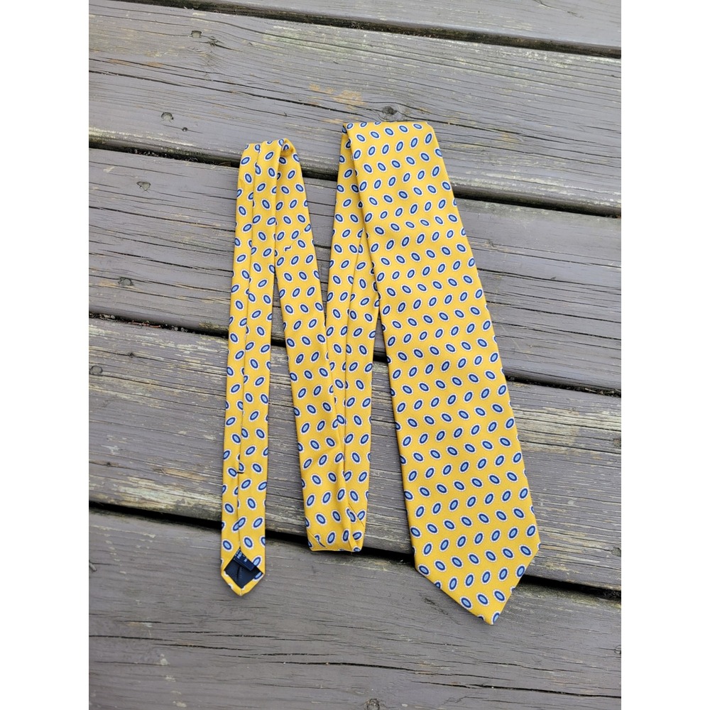 Brooks‎ Brothers Necktie Yellow Blue Geometric Medallion Silk Made in USA OS